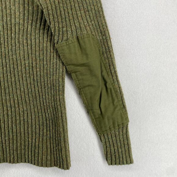 Army Commander Sweater Men M Wool Ribbed Elbow Shoulder Patch Military Green Vtg - Picture 8 of 13